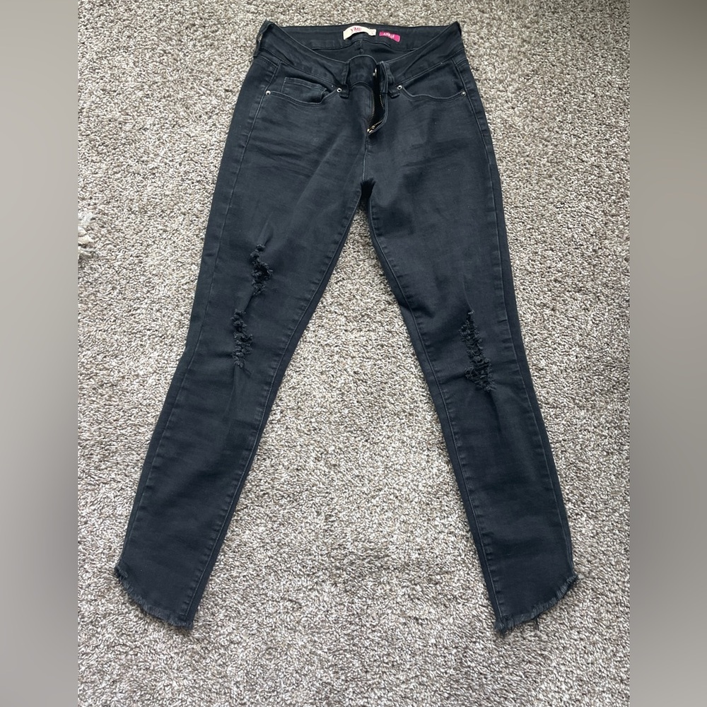 Black distressed ankle jeans